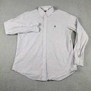 Ralph Lauren Shirt Mens Large Blue Green Check Pony Button Up Long Sleeve *